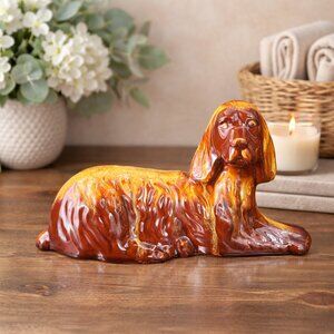 Vintage Blue Mountain Pottery Cocker Spaniel Dog Figurine in Orange Drip Glaze